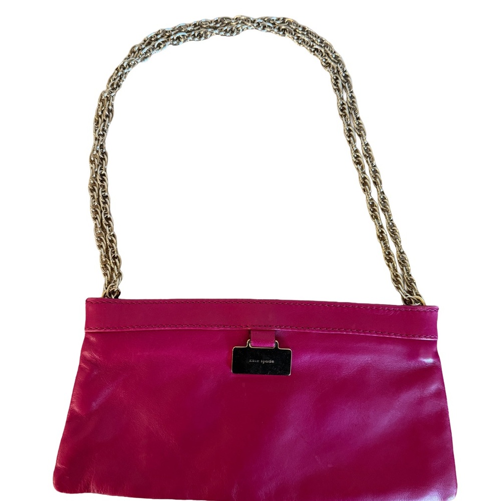 KATE SPADE Fuchsia Pink Leather Shoulder Bag Gold Chain Link Strap Mini